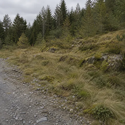 Illustrative rough gravel track beside grass