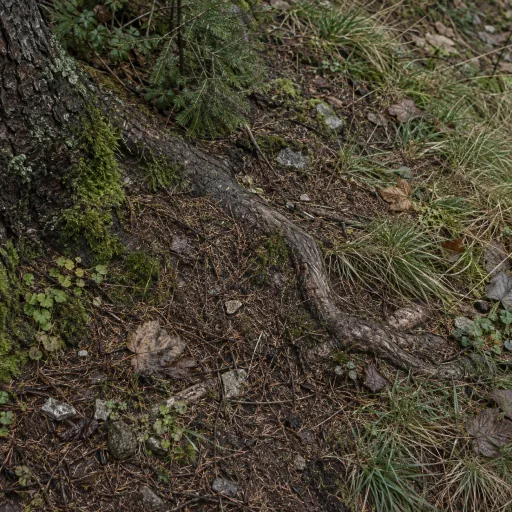 Illustrative forest floor with roots and moss